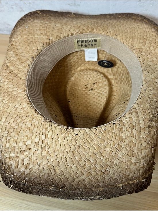 Freedom Hats Woven Straw Western Hat in Natural with Faux turquoise NWT - Picture 4 of 6